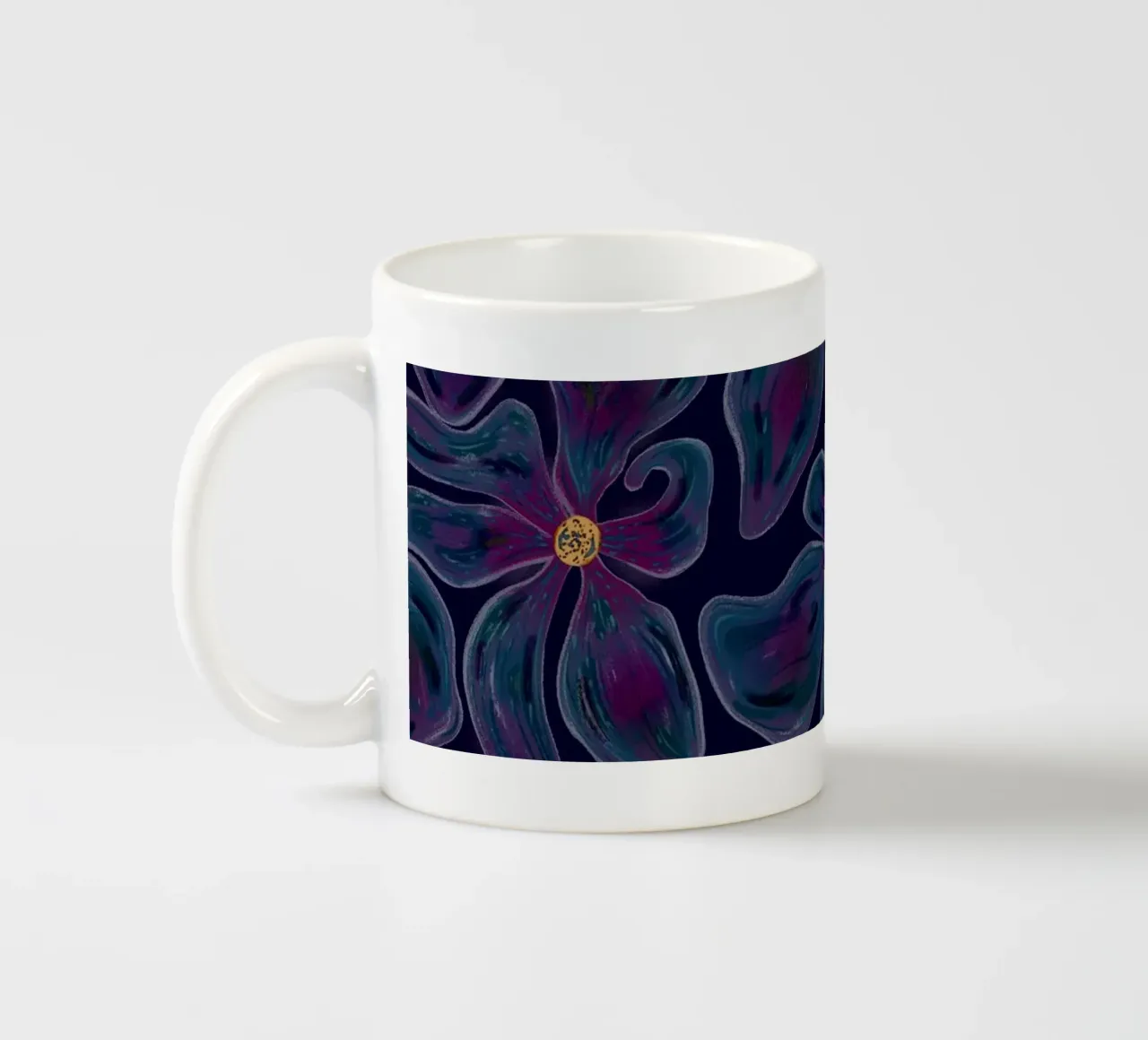 Dark floating Blossom Pattern ceramic mug by Illustration Raissa Oltmanns