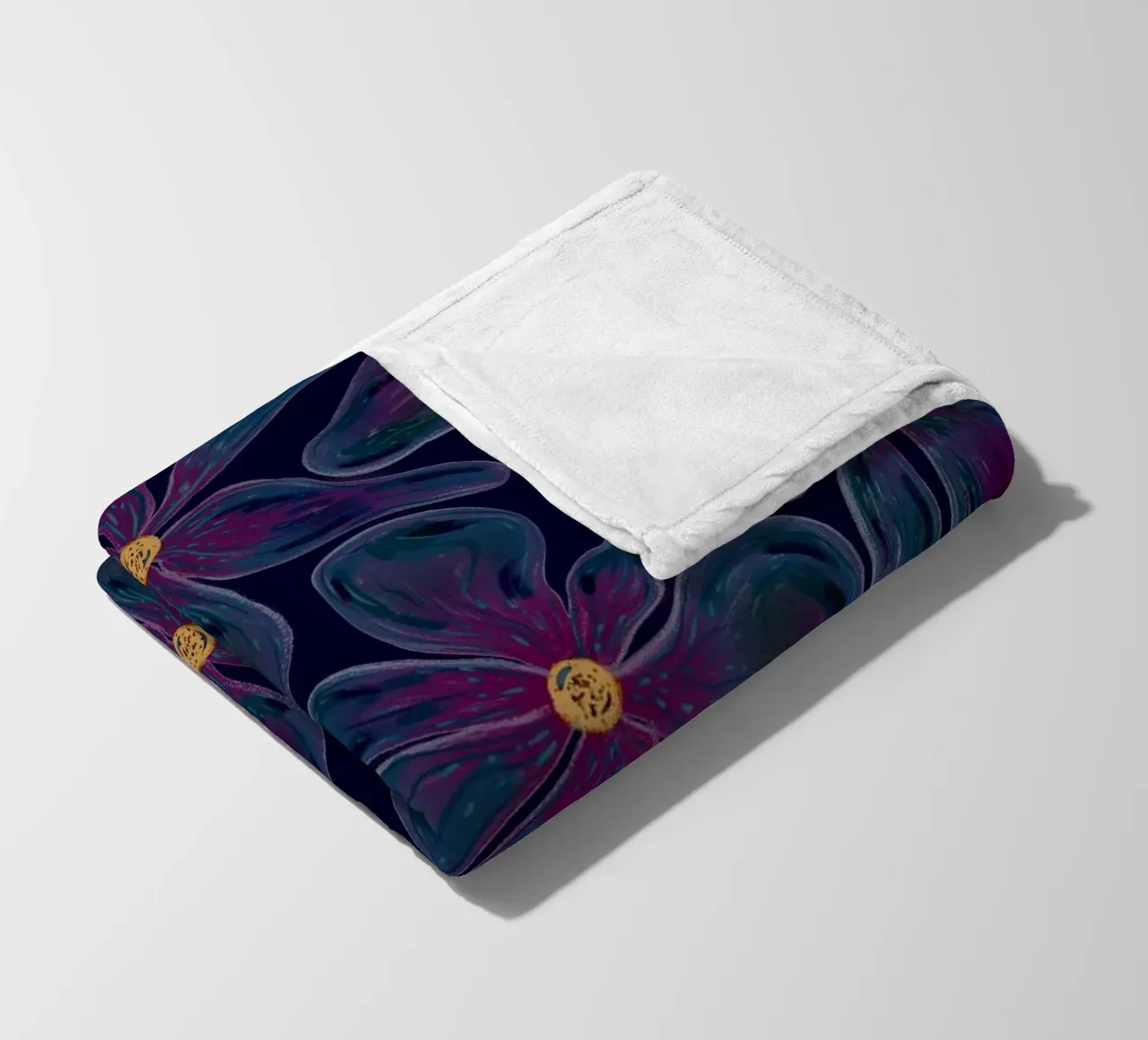 Dark floating Blossom Pattern fleece blanket by Illustration Raissa Oltmanns