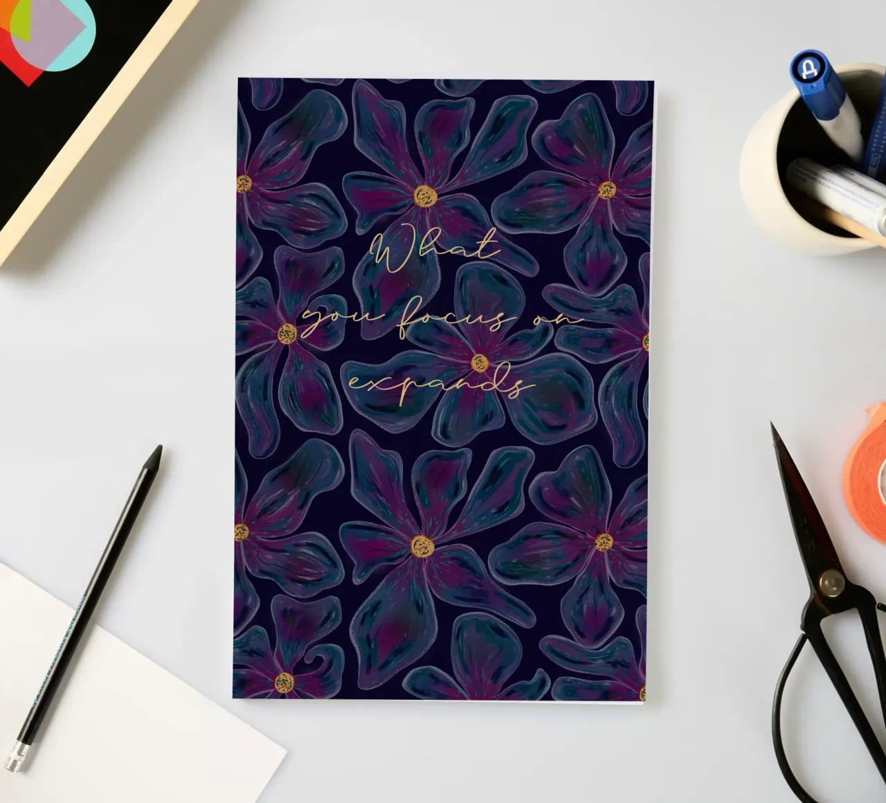 Dark floating Blossom Pattern notebook by Illustration Raissa Oltmanns