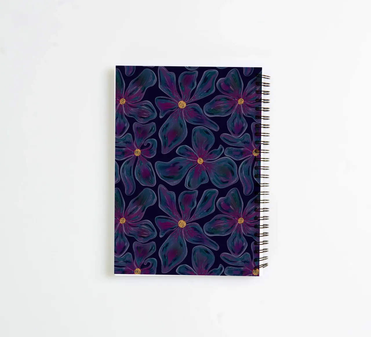 Dark floating Blossom Pattern spiral notebook by Illustration Raissa Oltmanns