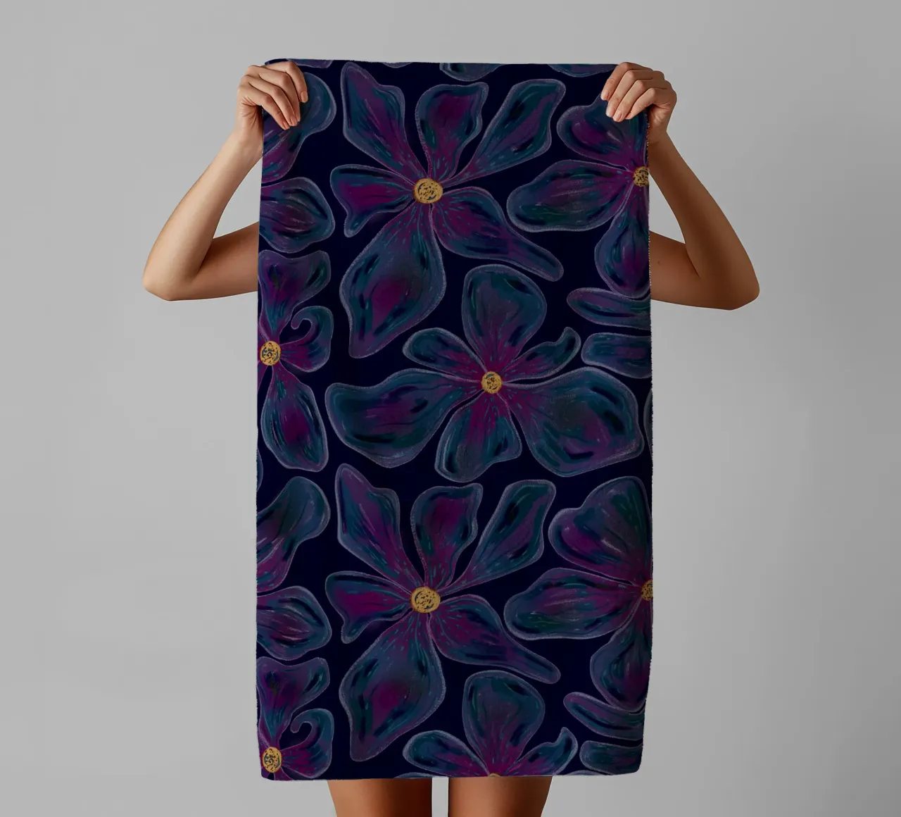 Dark floating Blossom Pattern towel by Illustration Raissa Oltmanns