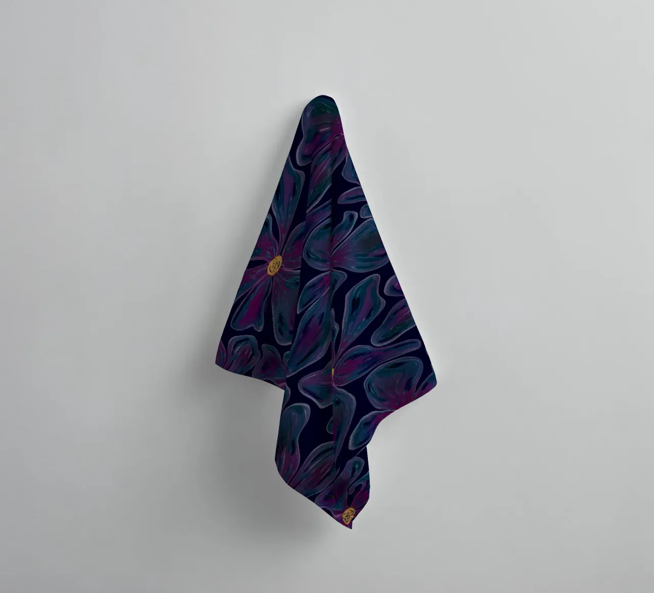Dark floating Blossom Pattern towel by Illustration Raissa Oltmanns