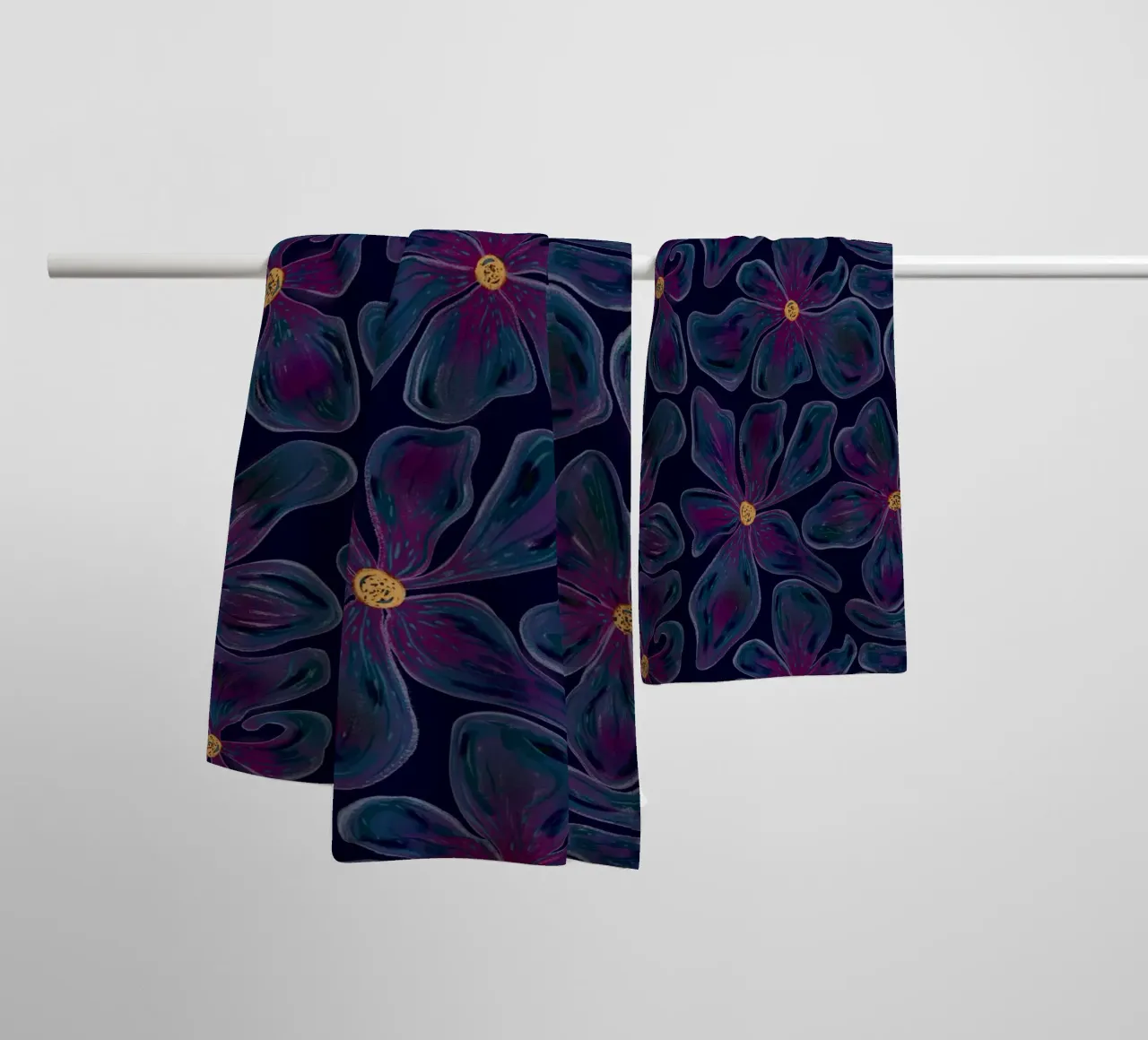 Dark floating Blossom Pattern towel by Illustration Raissa Oltmanns