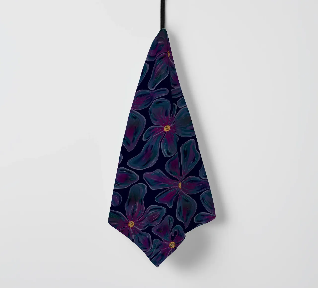 Dark floating Blossom Pattern tea towel by Illustration Raissa Oltmanns