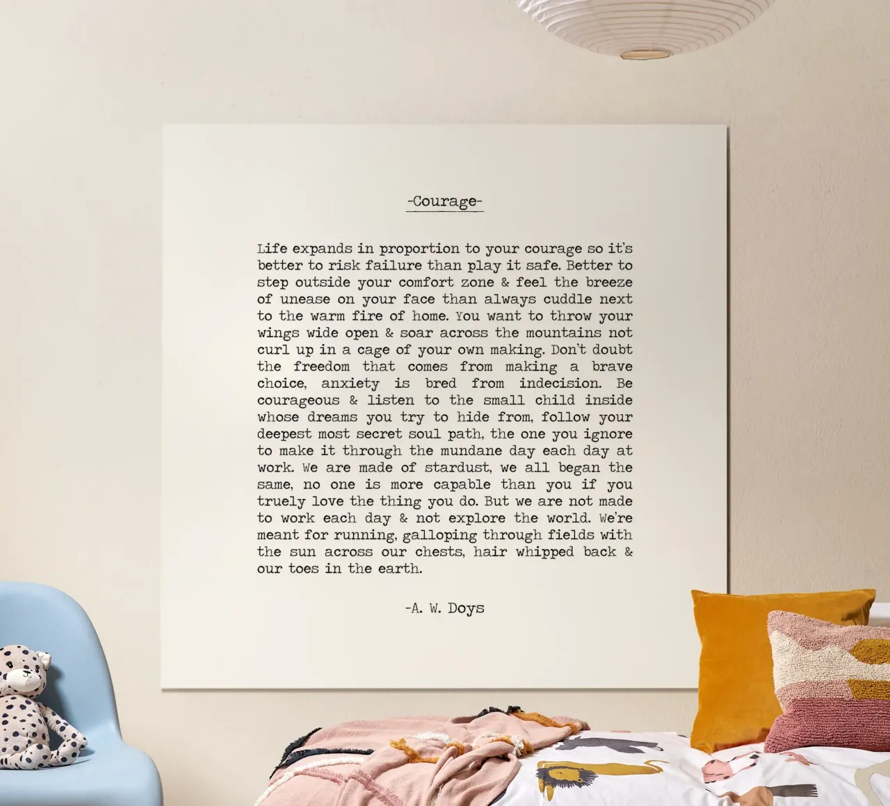 Abbiate coraggio citazione di A. W. Doys poster con telaio in plastica da Summer Soul Co. - Quotes