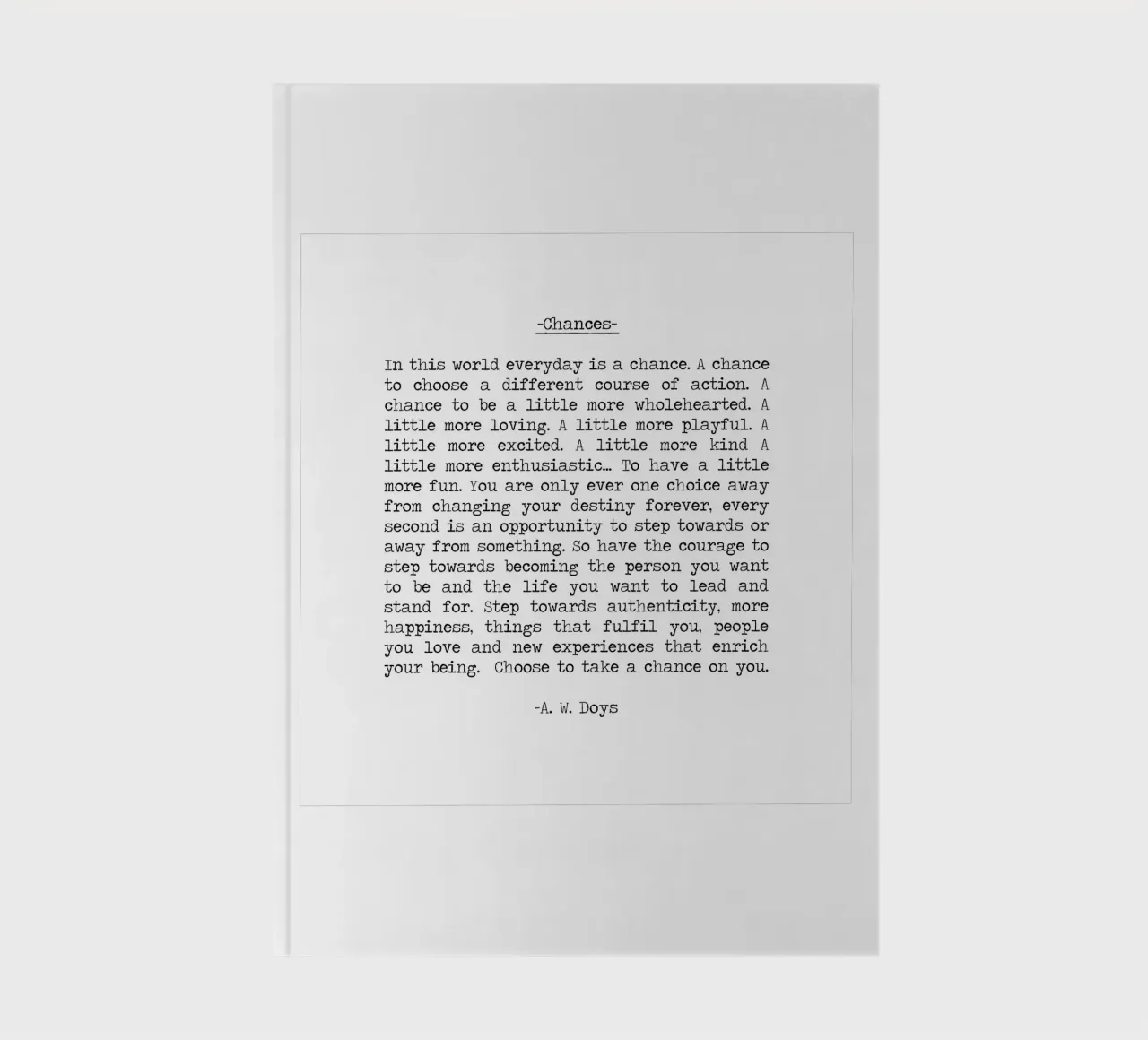 Take Chances, take risks - Quote by A. W. Doys Typography notebook by Summer Soul Co. - Quotes