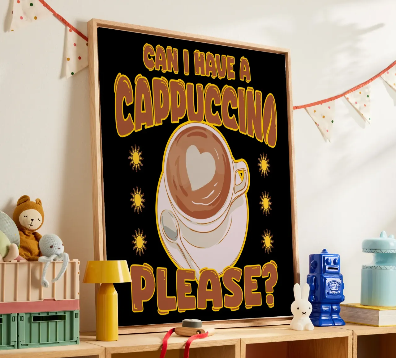Cappuccino Coffee Lover Cute Café Retro Design canvas with Floater frame by sillyindustries