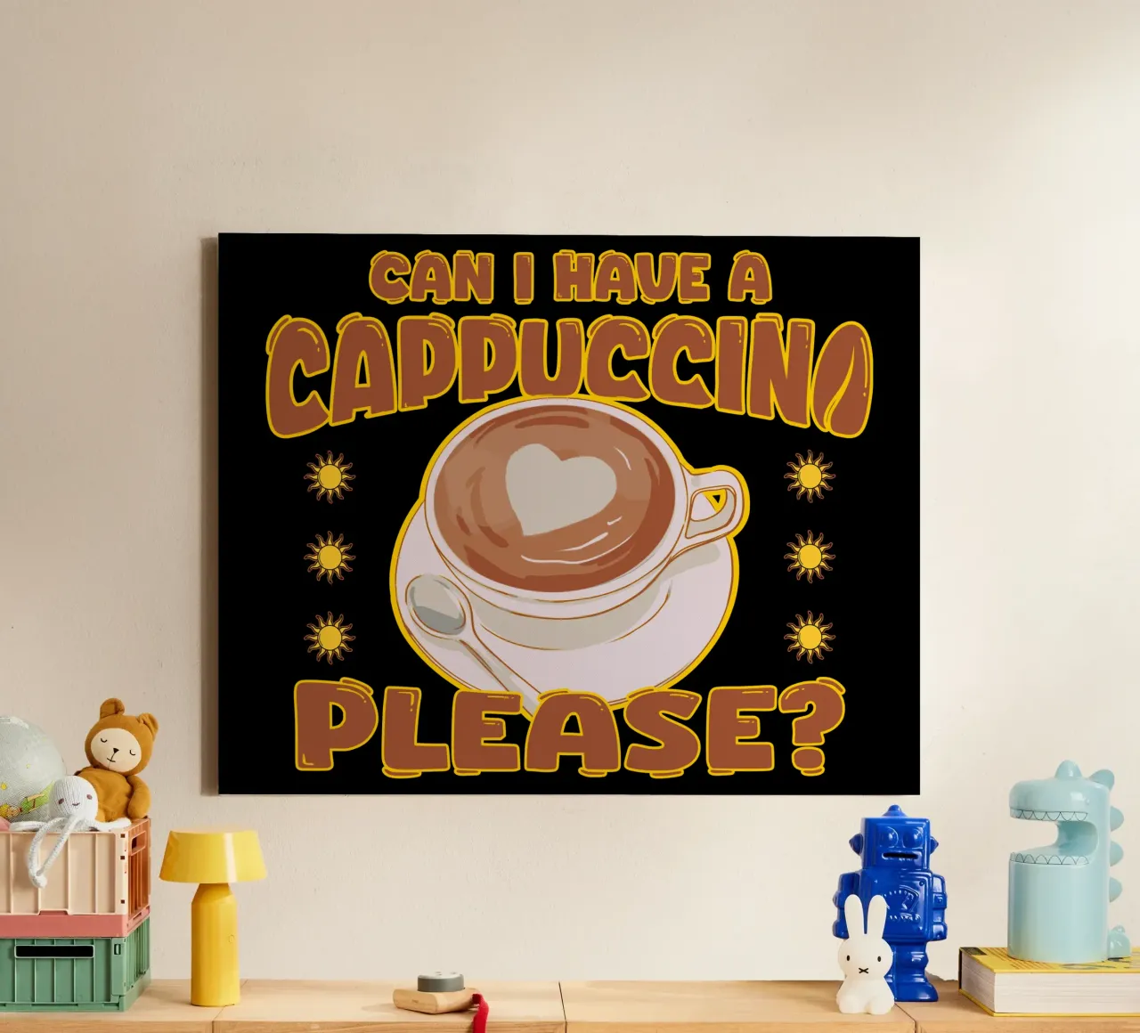 Cappuccino Coffee Lover Cute Café Retro Design canvas with Floater frame by sillyindustries
