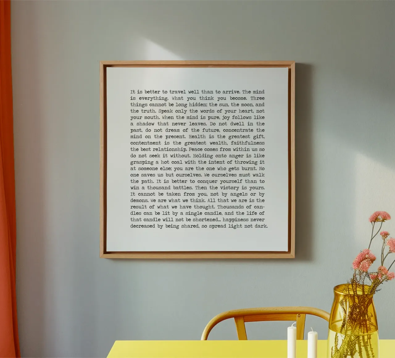Buddha's Buddhismus Achtsame Weisheitslehren Zitat Leinwand mit Schattenfugenrahmen von Summer Soul Co. - Quotes