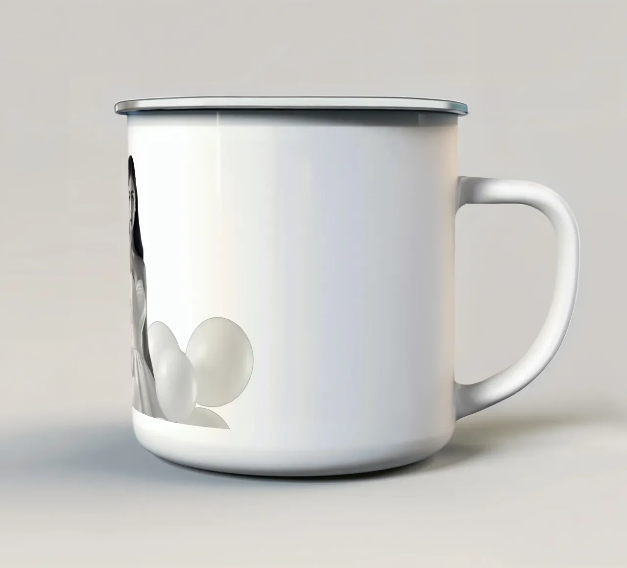 Una donna con un estroso vestito bianco fatto di palloncini tazza in smalto da DesignDoodle