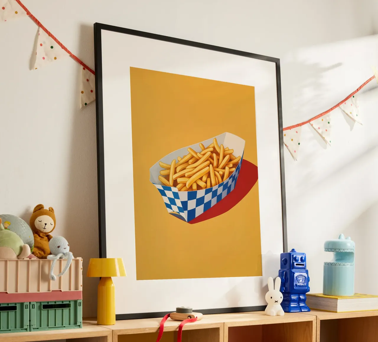 Snack di patatine fritte croccanti poster con telaio in alluminio da Carinaprint