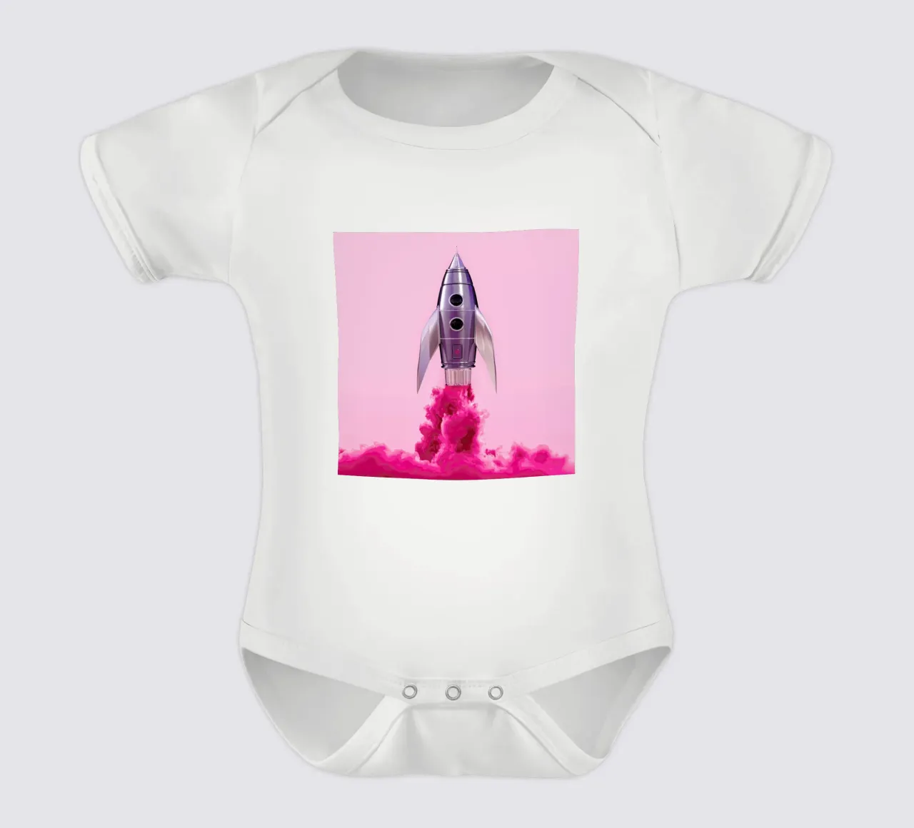 Rocket short-sleeve baby romper by Paul Fuentes Design