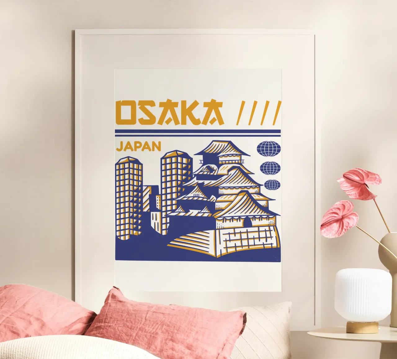 Osaka-Giappone design classico poster con telaio in legno da rivariahill