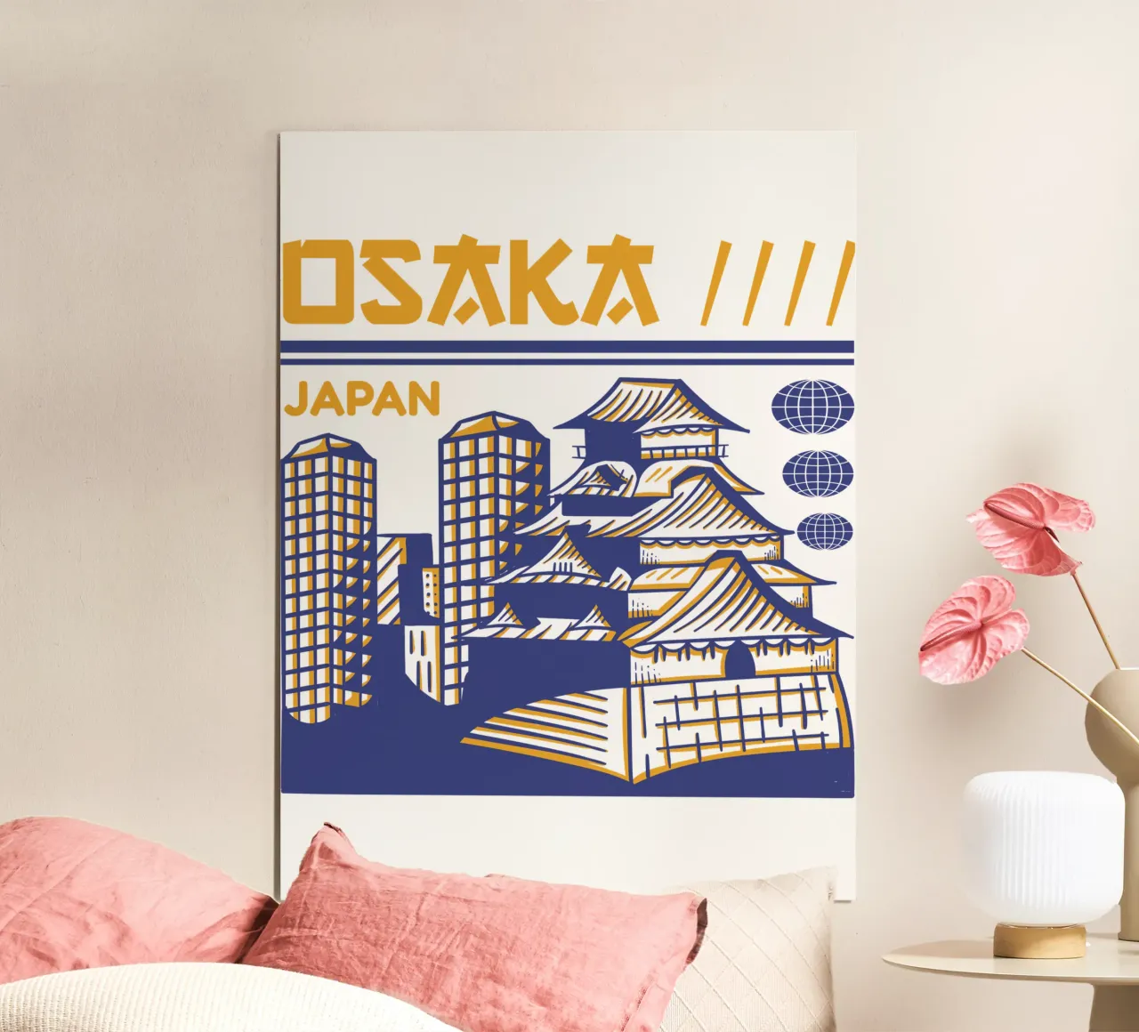 Osaka-Giappone design classico poster con telaio in legno da rivariahill