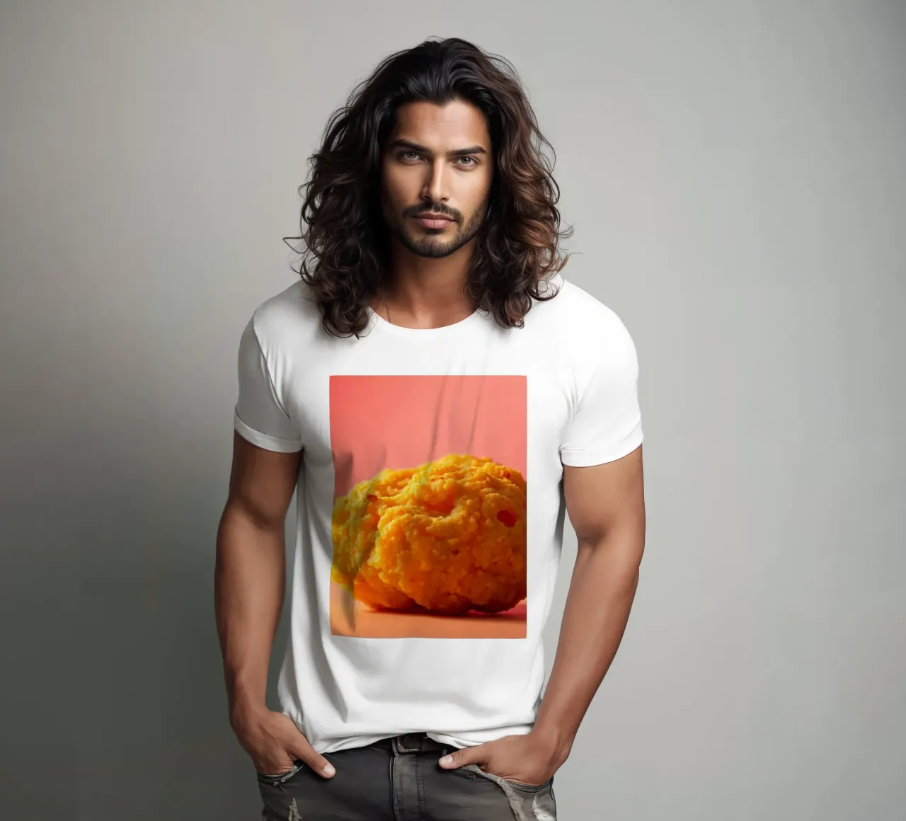 Poulet frit sphérique jaune vif reposant sur une surface t-shirt de DesignDoodle