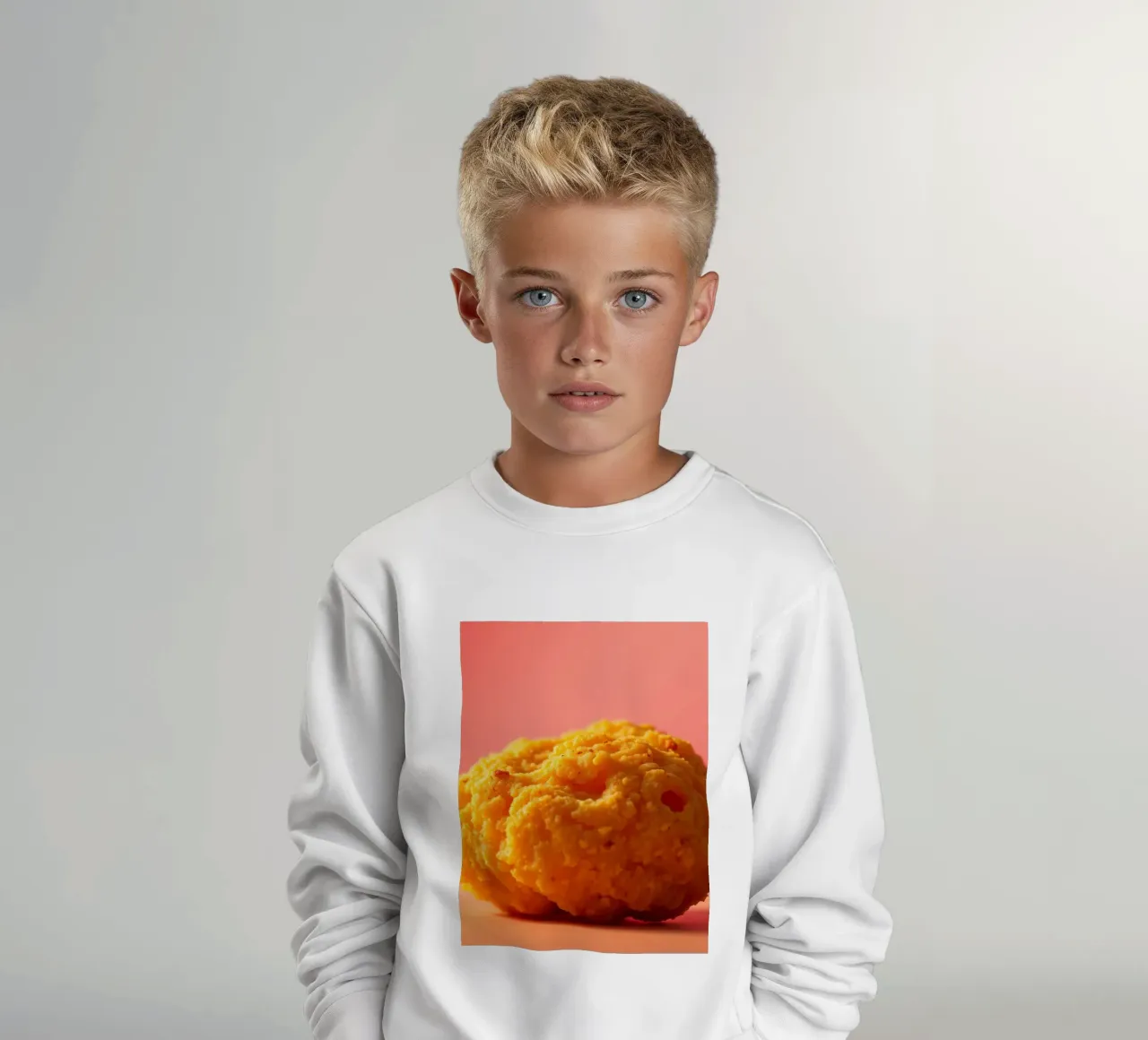 Poulet frit sphérique jaune vif reposant sur une surface sweat enfant de DesignDoodle