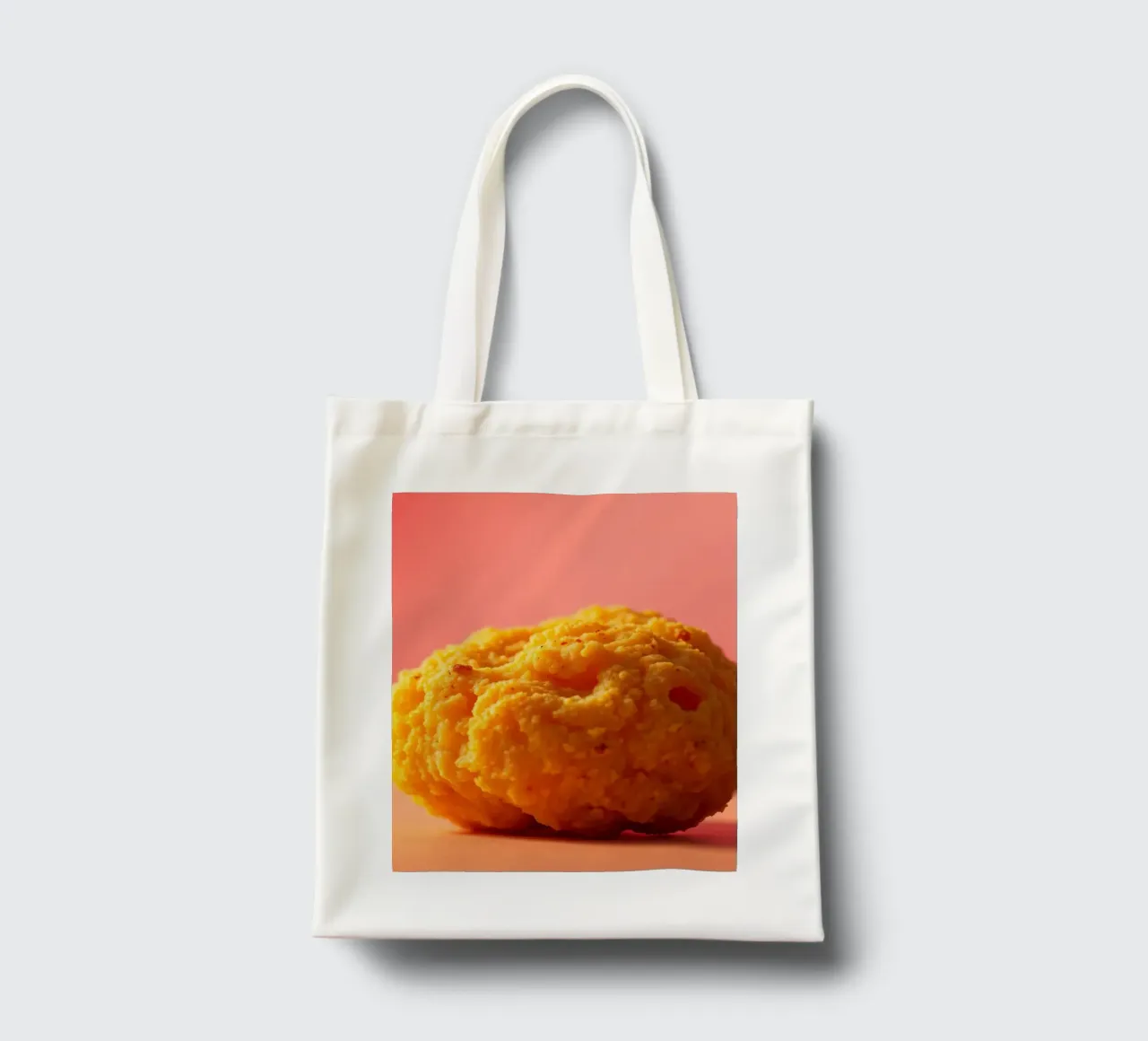 Poulet frit sphérique jaune vif reposant sur une surface tote bag de DesignDoodle