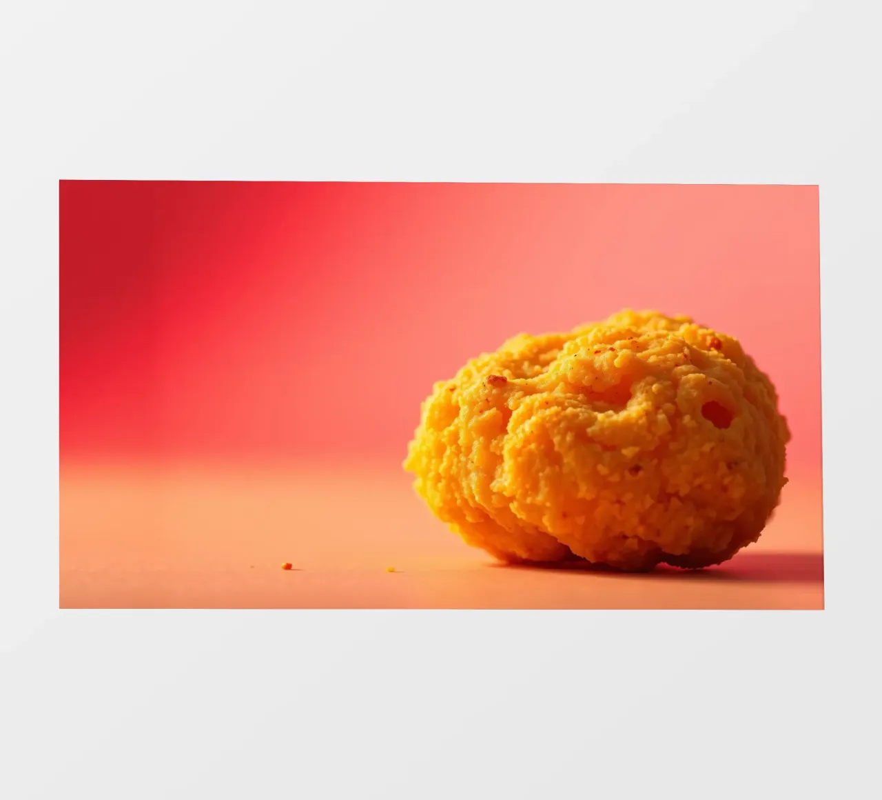 Poulet frit sphérique jaune vif reposant sur une surface bâche pvc de DesignDoodle