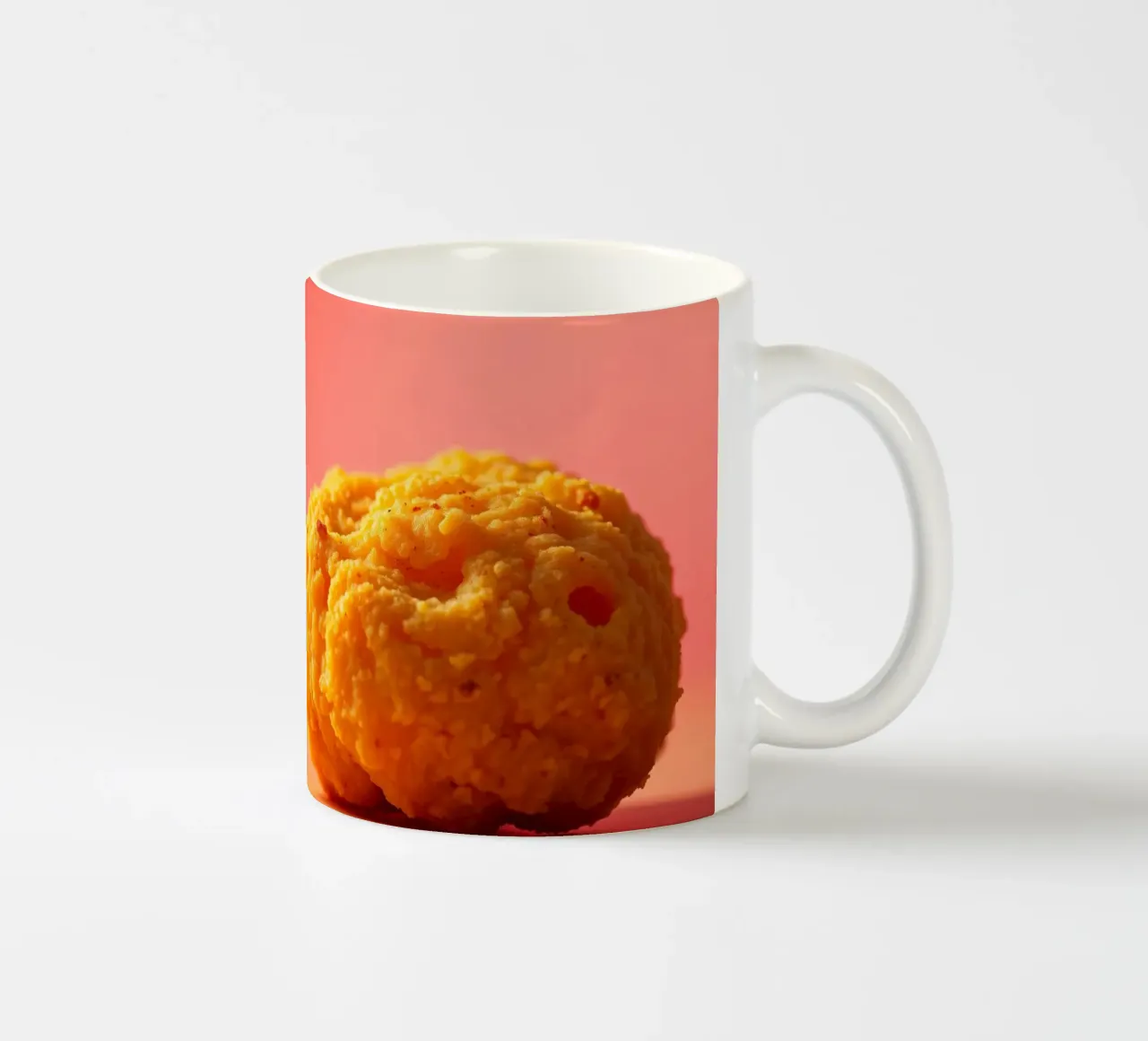 Poulet frit sphérique jaune vif reposant sur une surface mug en céramique de DesignDoodle