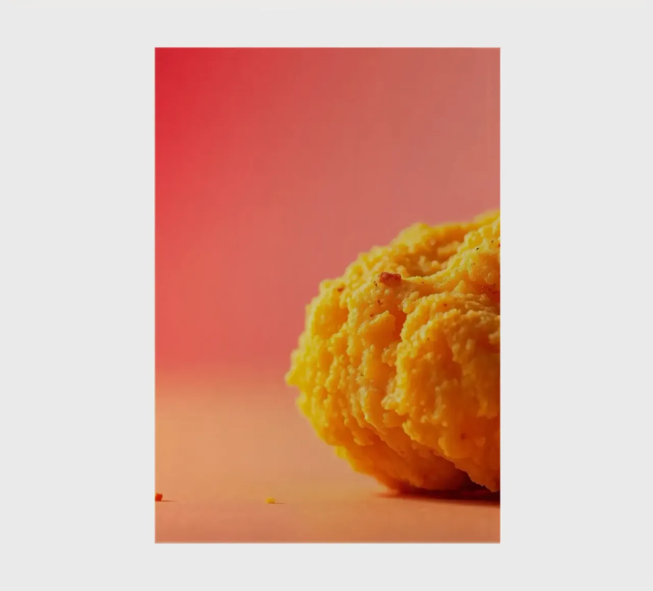 Poulet frit sphérique jaune vif reposant sur une surface carnet de notes de DesignDoodle