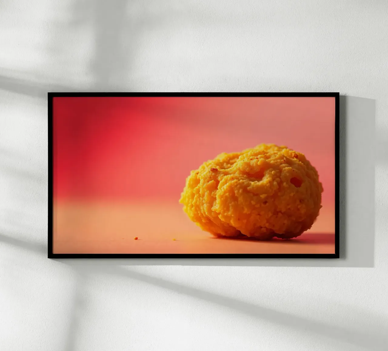 Poulet frit sphérique jaune vif reposant sur une surface hahnemühle de DesignDoodle