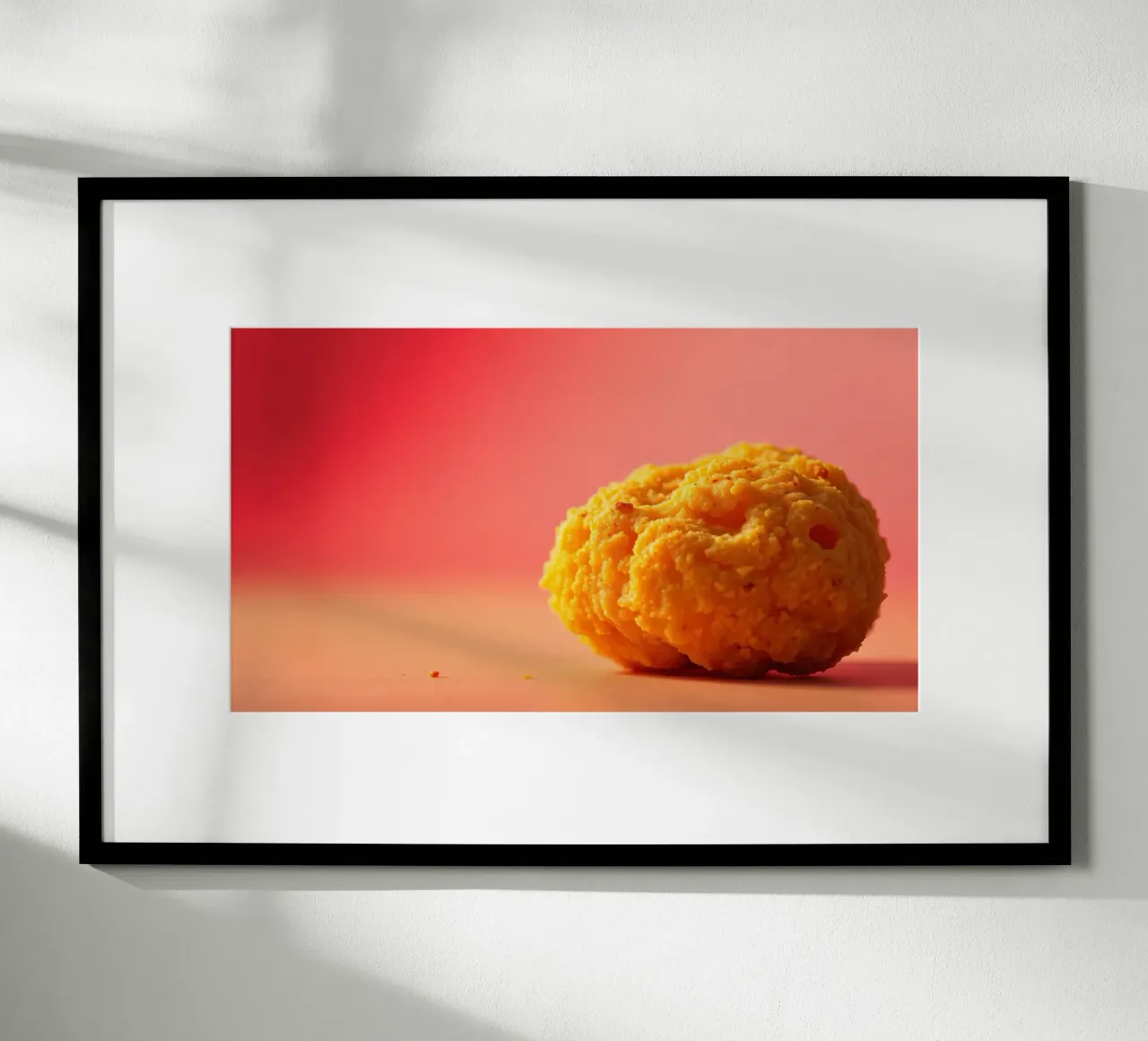 Poulet frit sphérique jaune vif reposant sur une surface hahnemühle de DesignDoodle