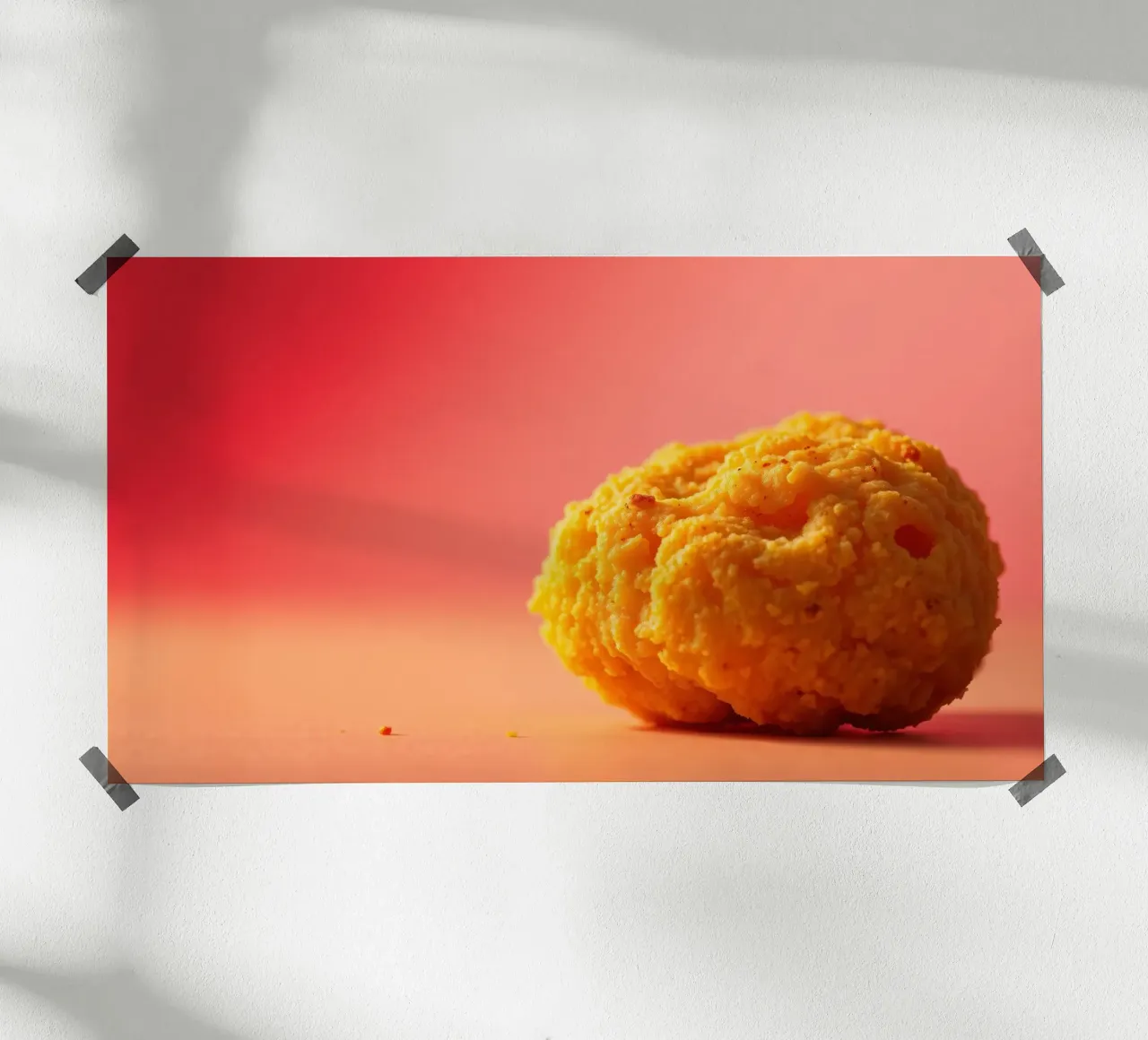 Poulet frit sphérique jaune vif reposant sur une surface hahnemühle de DesignDoodle