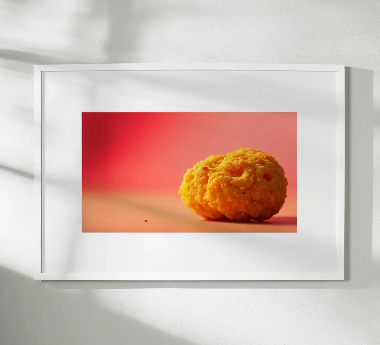 Poulet frit sphérique jaune vif reposant sur une surface hahnemühle de DesignDoodle