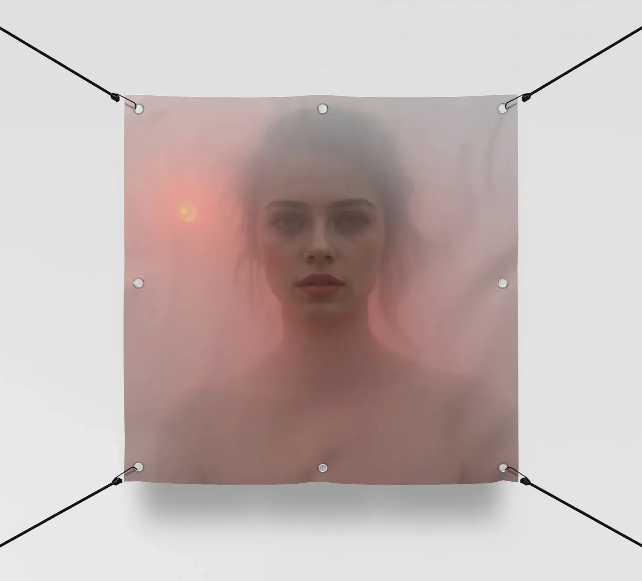 Ritratto etereo di una donna circondata dalla nebbia telo in pvc da DesignDoodle