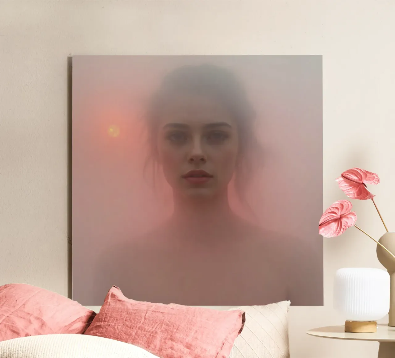 Ritratto etereo di una donna circondata dalla nebbia alluminio dibond da DesignDoodle