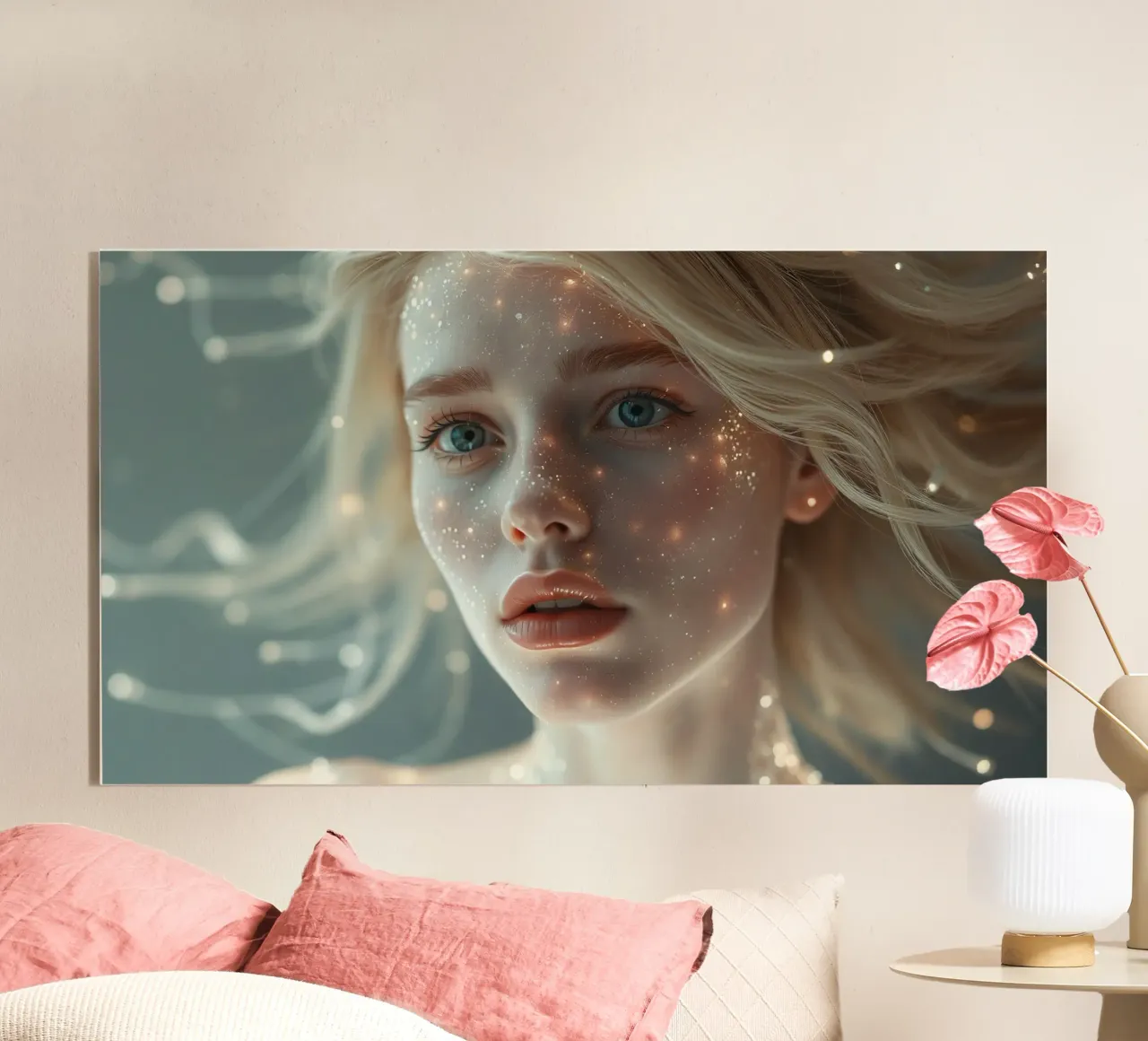 Ritratto di una giovane donna con particelle incandescenti plexiglass da DesignDoodle