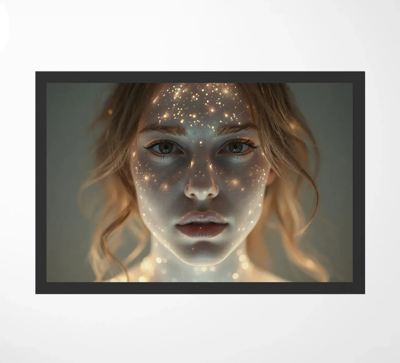 Un ritratto di donna con una proiezione di luce stellare su di lei zerbino da DesignDoodle
