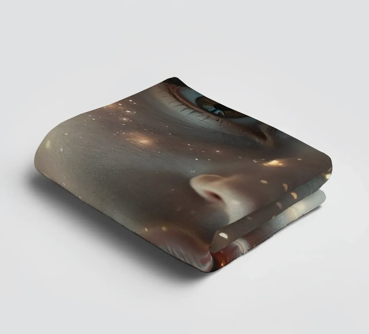 Un ritratto di donna con una proiezione di luce stellare su di lei asciugamano da bagno da DesignDoodle