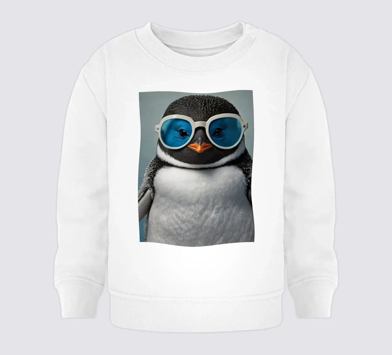 Un elegante pinguino che indossa occhiali da sole blu posa con sicurezza felpa neonato da DesignDoodle