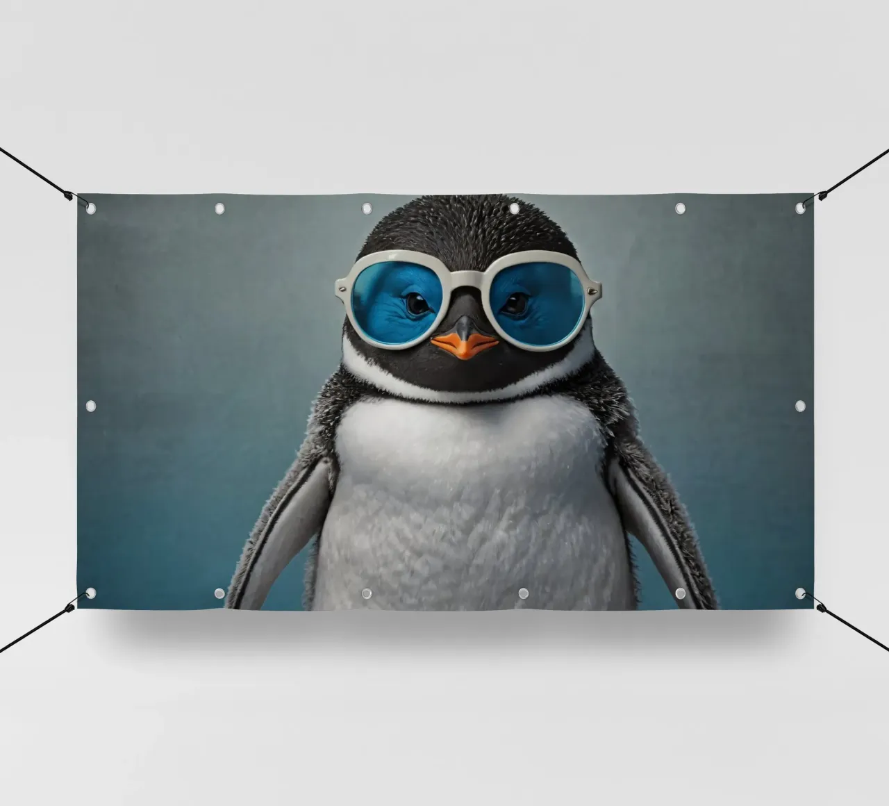 Un elegante pinguino che indossa occhiali da sole blu posa con sicurezza telo in pvc da DesignDoodle