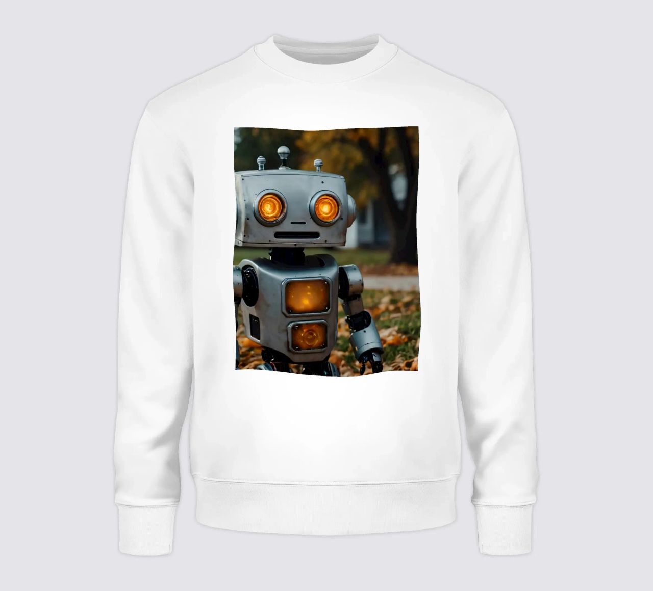 Un robot vintage si trova accanto a una zucca intagliata durante l'autunno felpa da DesignDoodle