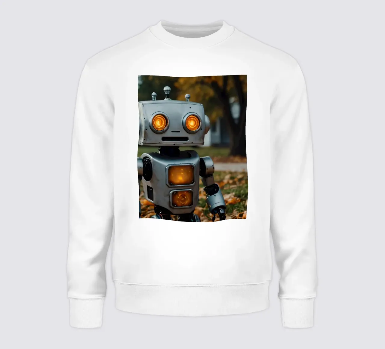 Un robot antiguo junto a una calabaza tallada en otoño sudadera de DesignDoodle