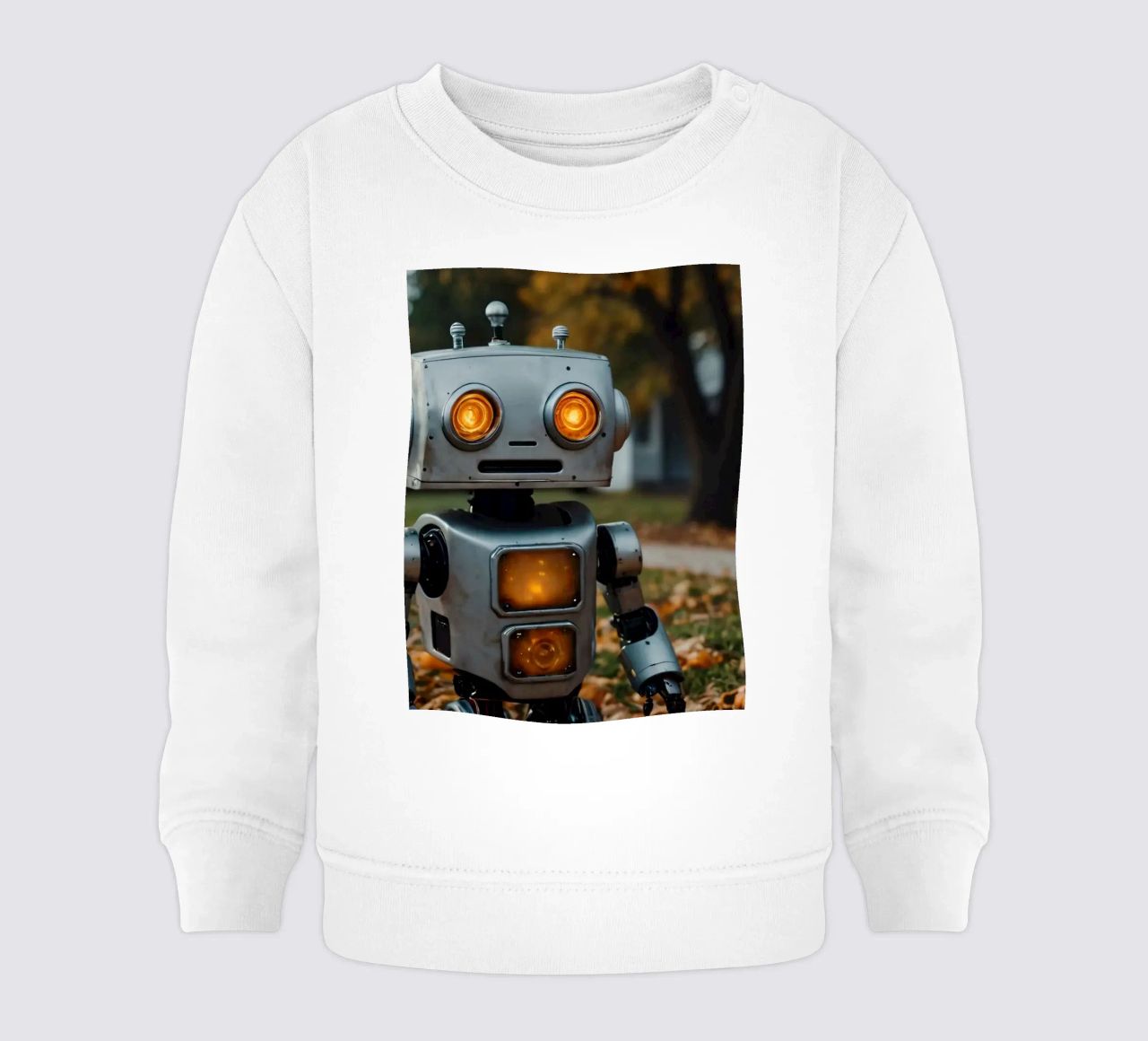Un robot vintage si trova accanto a una zucca intagliata durante l'autunno felpa neonato da DesignDoodle