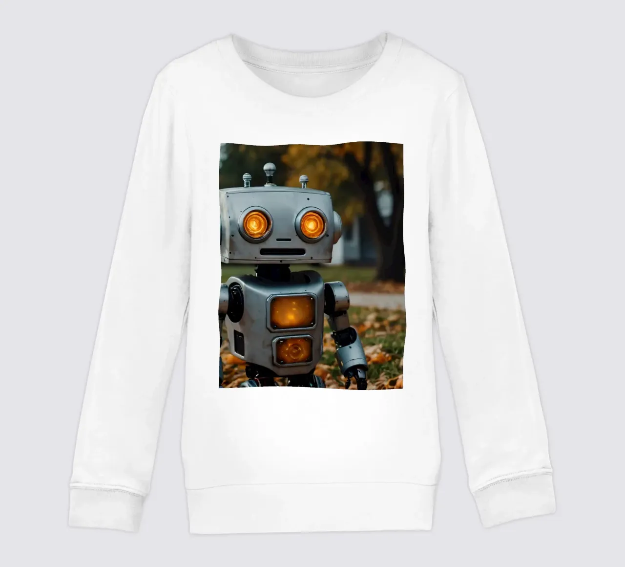 Un robot vintage si trova accanto a una zucca intagliata durante l'autunno felpa bambino da DesignDoodle