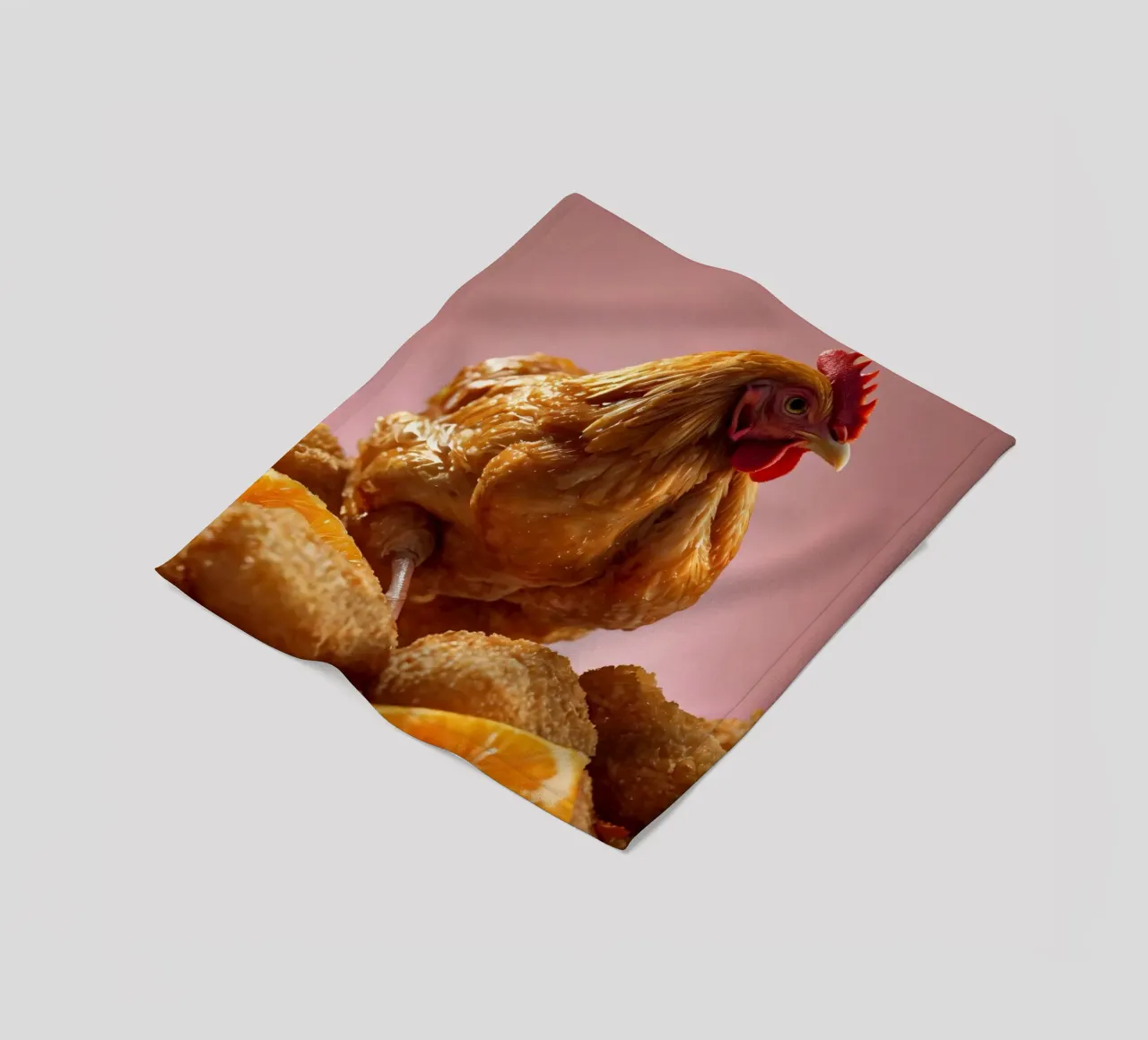 Ein goldenes, gebratenes Hähnchen, das auf knusprigen Nuggets thront, umgibt Fleecedecke von DesignDoodle