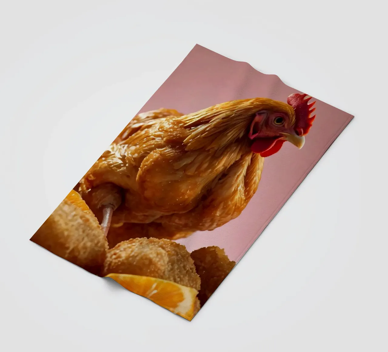 Ein goldenes, gebratenes Hähnchen, das auf knusprigen Nuggets thront, umgibt Fleecedecke von DesignDoodle