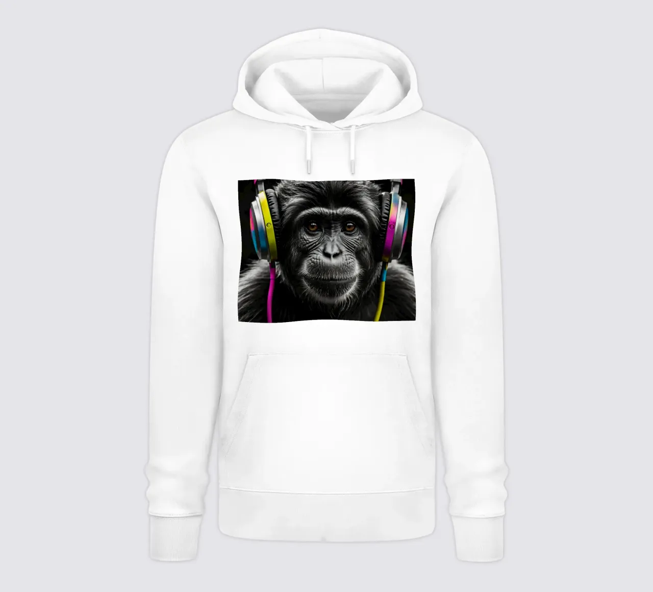 un gorilla che indossa cuffie colorate e si gode la musica felpa con cappuccio da DesignDoodle