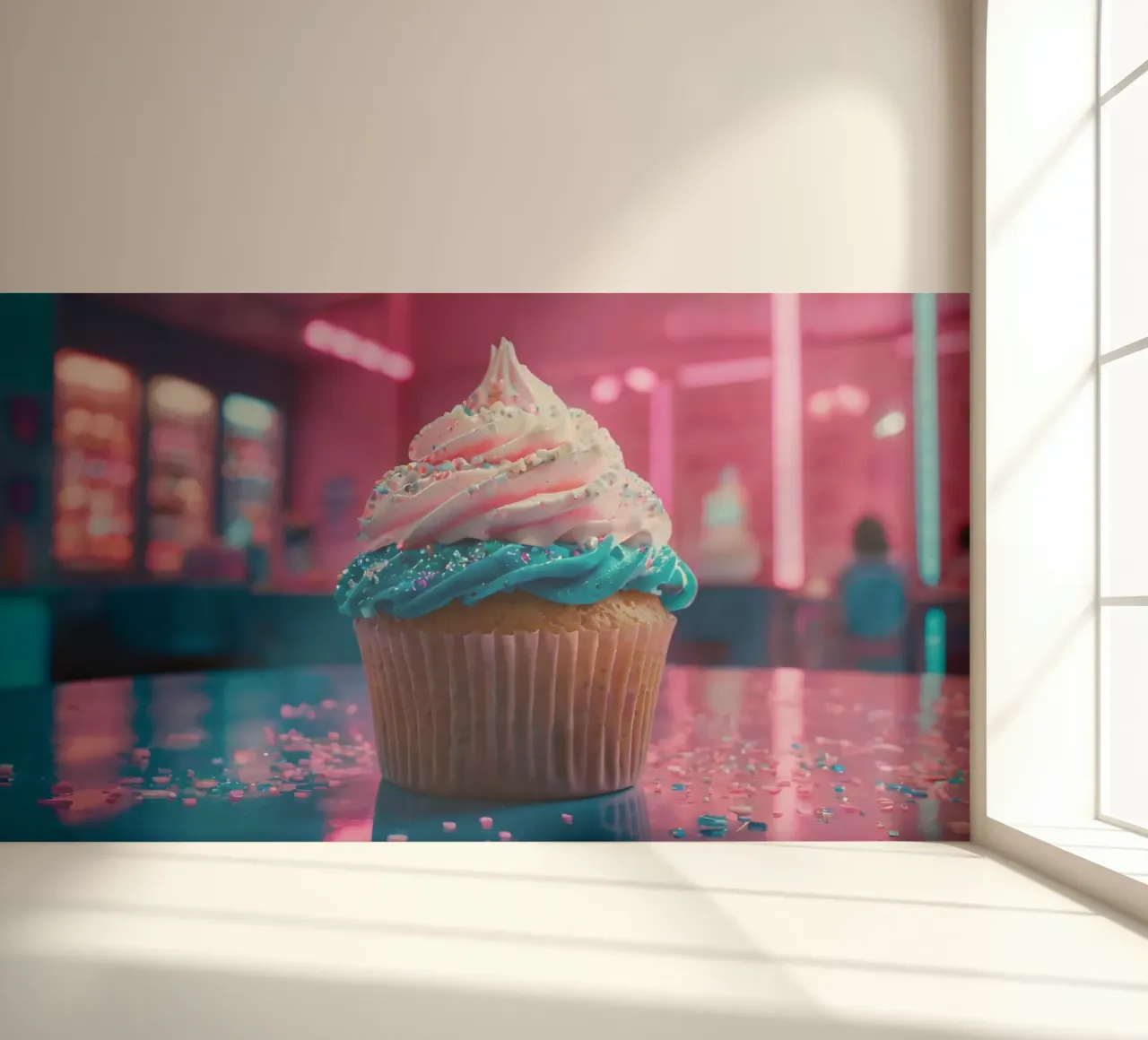 colorful cupcake with swirls of frosting and sprinkles photo wallpaper by DesignDoodle