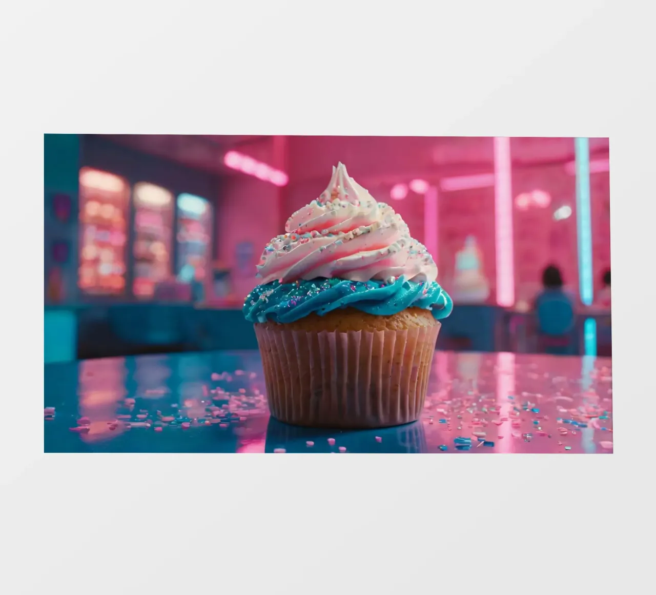 colorful cupcake with swirls of frosting and sprinkles photo wallpaper by DesignDoodle