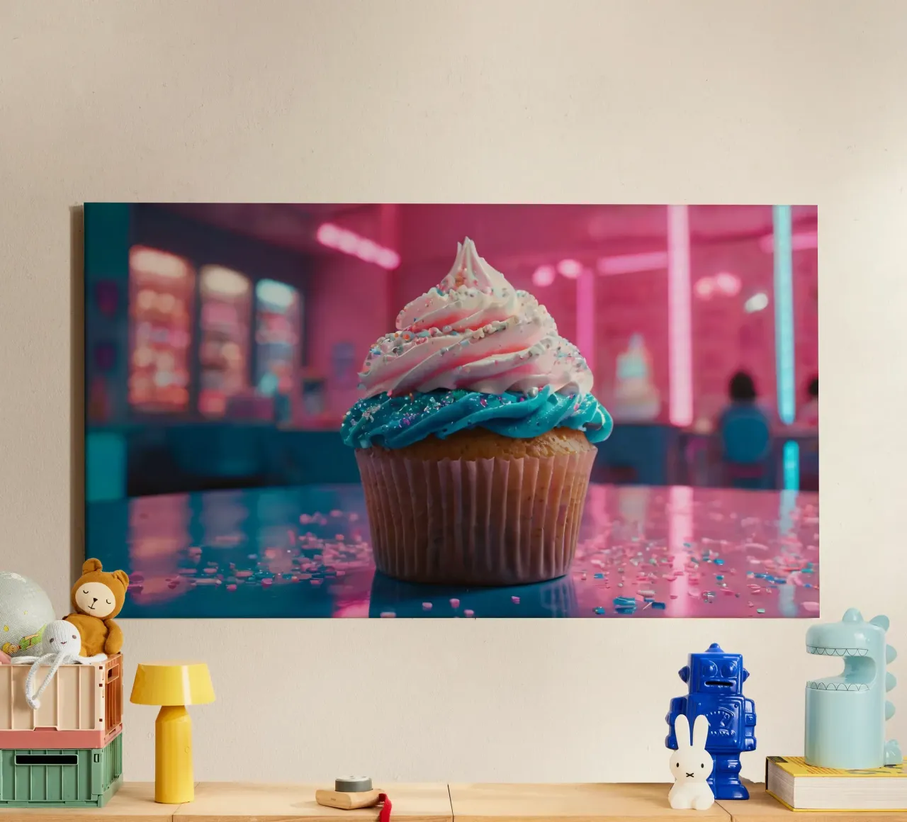 colorful cupcake with swirls of frosting and sprinkles canvas by DesignDoodle