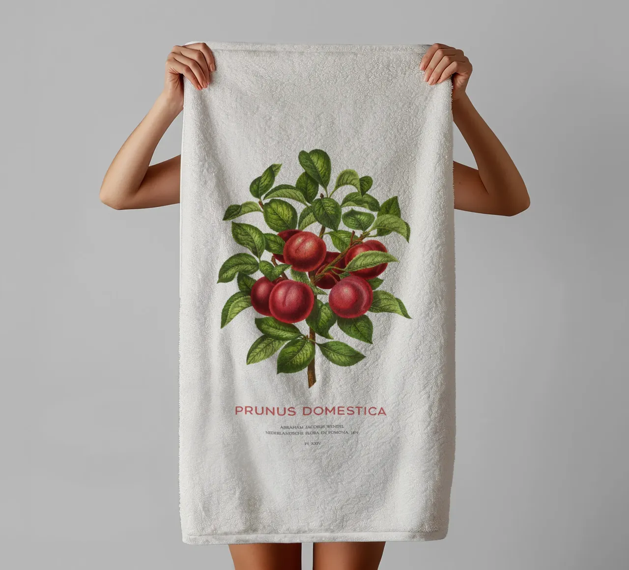 Paarse pruim of Prunus domestica badhanddoek van Vintagrafica