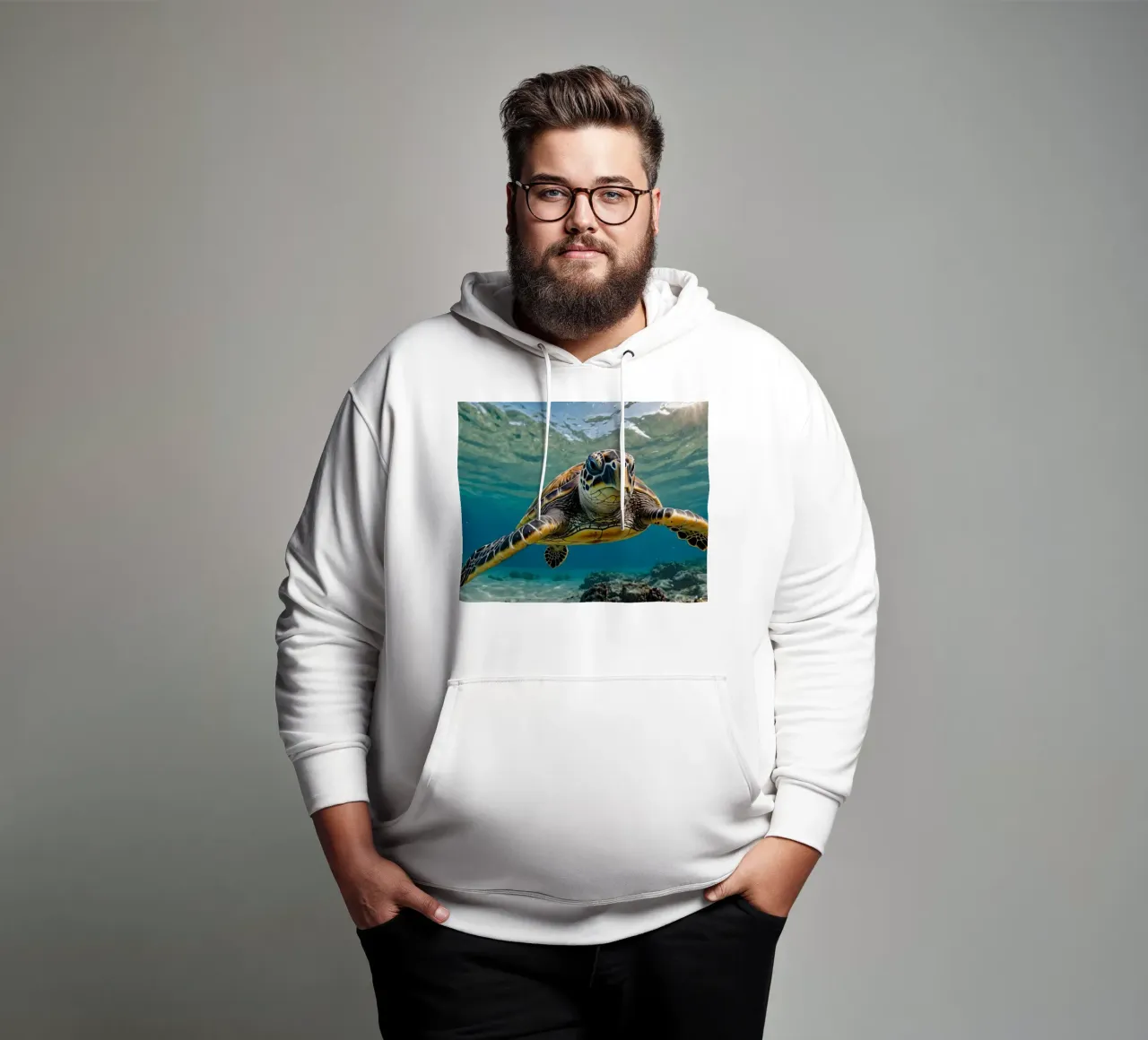 A sea turtle gliding gracefully through clear blue waters hoodie by DesignDoodle