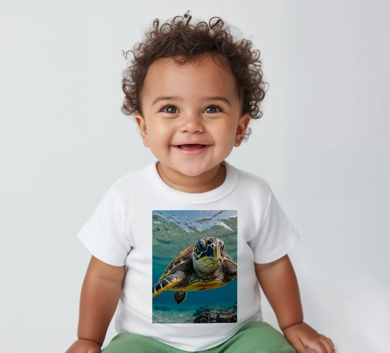 A sea turtle gliding gracefully through clear blue waters baby t-shirt by DesignDoodle