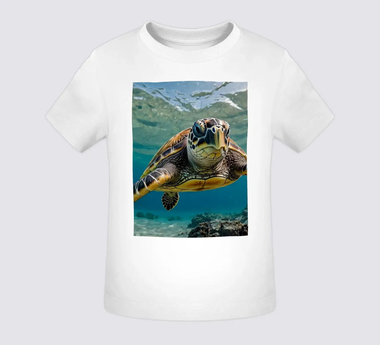 A sea turtle gliding gracefully through clear blue waters baby t-shirt by DesignDoodle