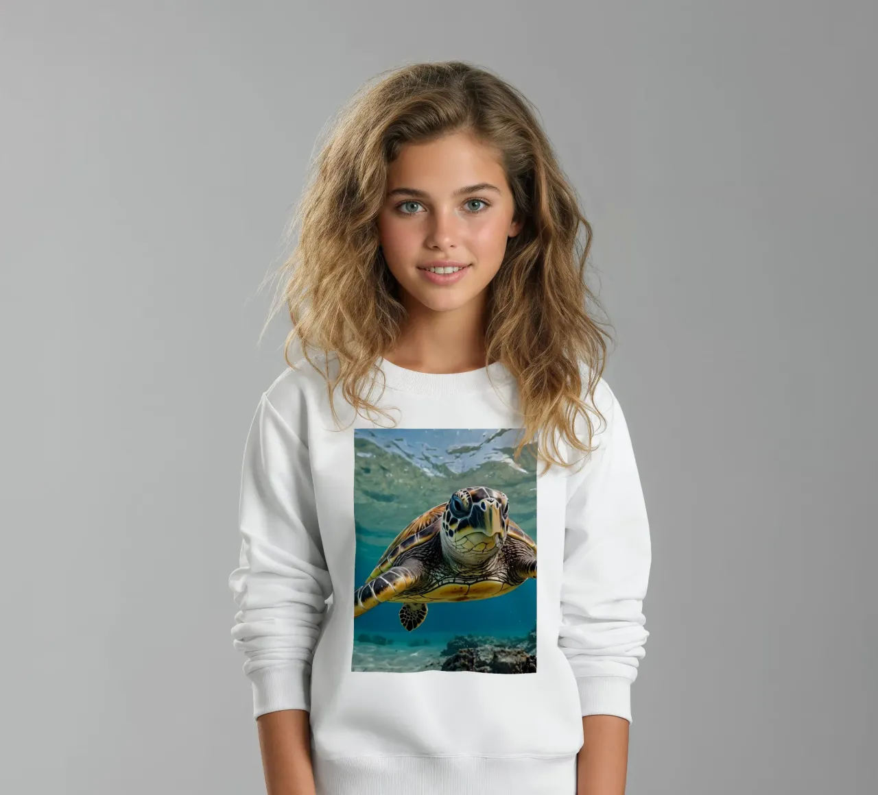 Een zeeschildpad glijdt sierlijk door helderblauw water kinder sweatshirt van DesignDoodle